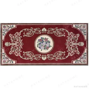 Custom Classical Runner in Burgundy with Floral Medallion — in a room setting
