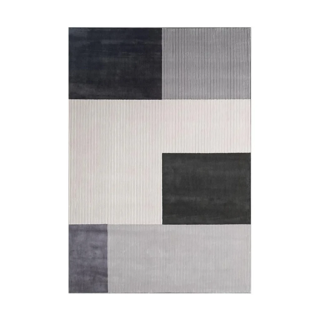 Custom Colour Block Rug in Cream, Grey, Charcoal and Green — front view