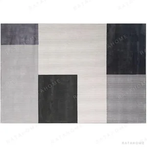 Custom Colour Block Rug in Cream, Grey, Charcoal and Green — in a room setting