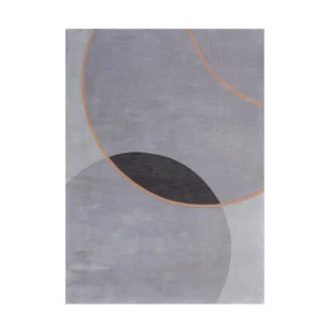Custom Grey Rug with Overlapping Circles and Copper Lines in slate — front view