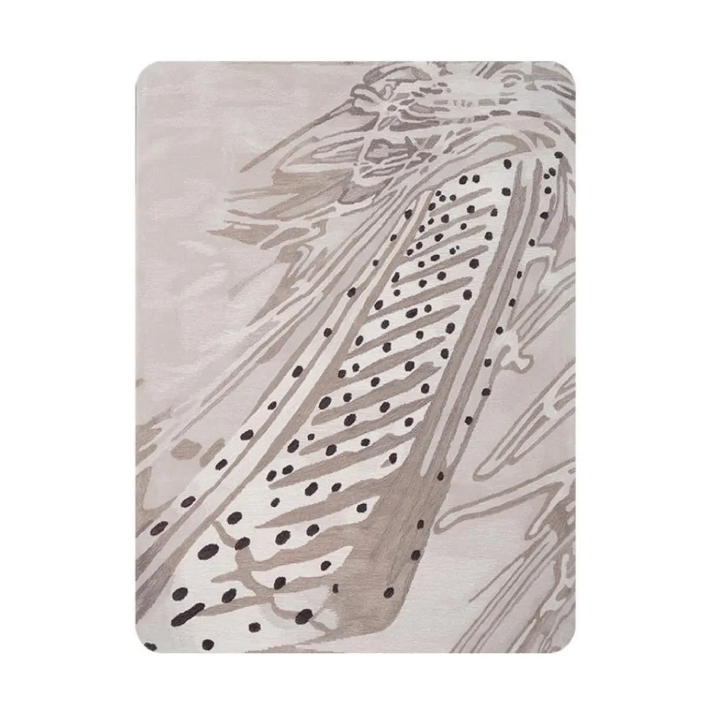Custom Feather Sweep Rug in Taupe and Cream with Dots — front view