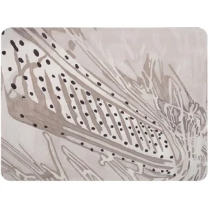 Custom Feather Sweep Rug in Taupe and Cream with Dots — in a room setting