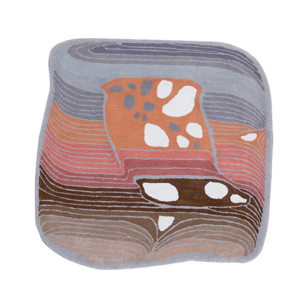 Custom Contour Terrazzo Rug in Coral, Grey and Brown — front view