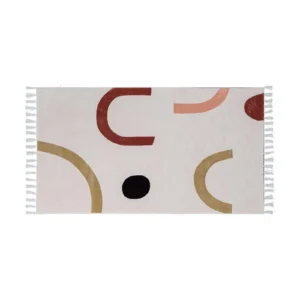 Custom Fringed Rug in Cream with Arches and Dot — front view