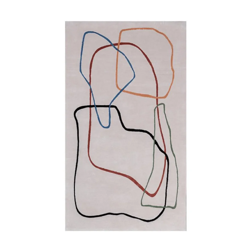 Custom Loop Line Drawing Rug in Cream with Coloured Lines — front view