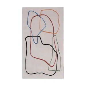 Custom Loop Line Drawing Rug in Cream with Coloured Lines — front view
