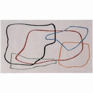 Custom Loop Line Drawing Rug in Cream with Coloured Lines — in a room setting