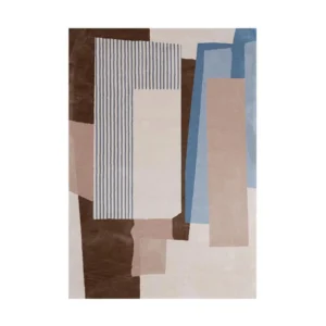 Custom Stacked Panel Rug in Brown, Blue, Blush and Stripe — front view
