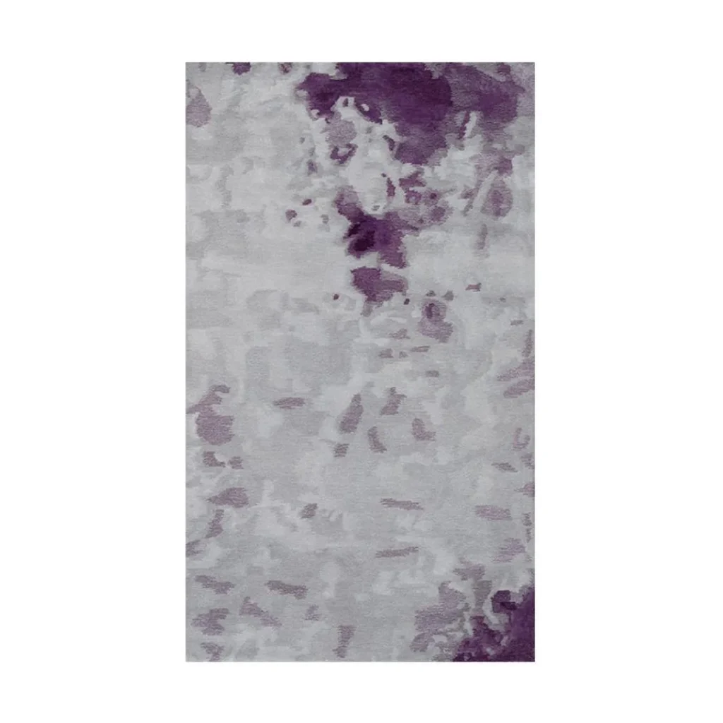 Custom Purple Ink Wash Rug on Grey in slate — front view