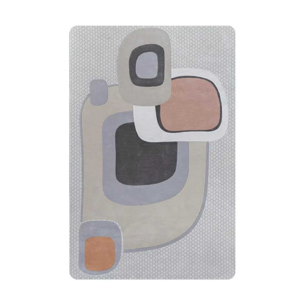Custom Rounded Block Rug in Grey, Taupe, Blush and Charcoal — front view