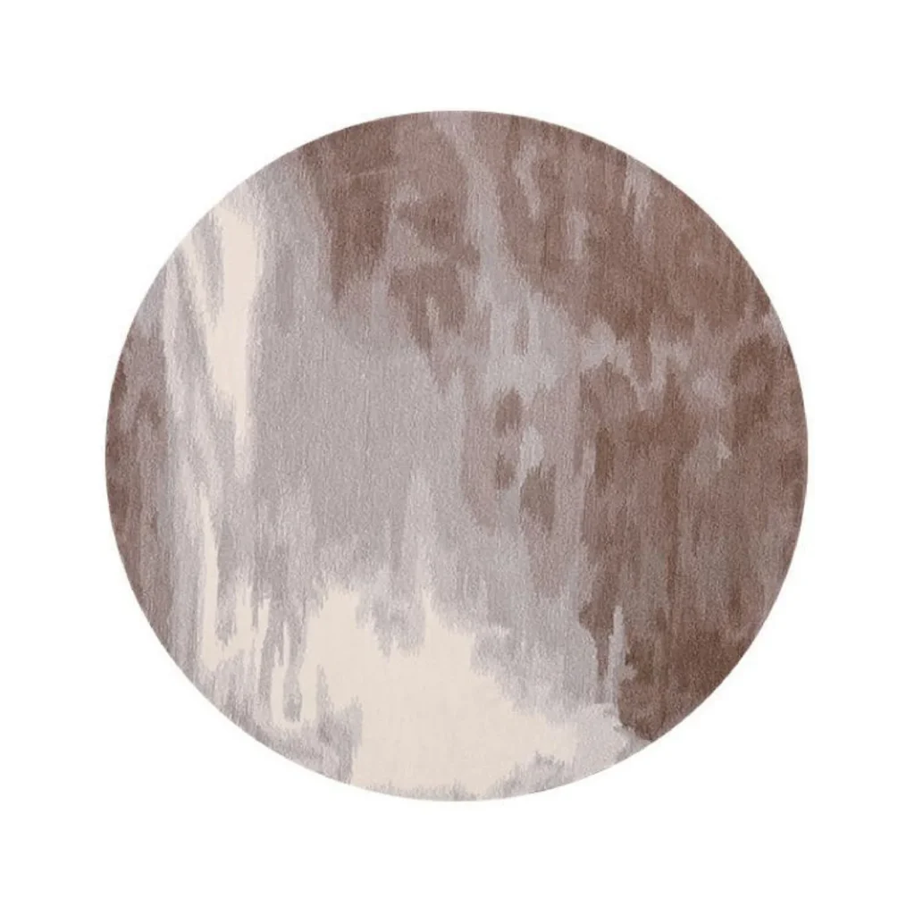 Custom Marbled Round Rug in Taupe and Cream — front view