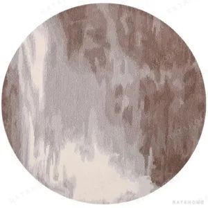 Custom Marbled Round Rug in Taupe and Cream — in a room setting