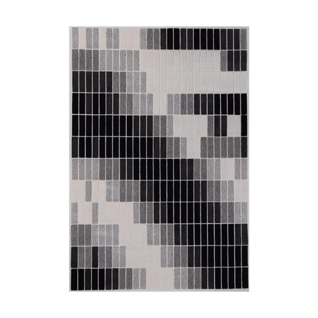 Custom Pixel Grid Rug in Black, Grey and Cream — front view