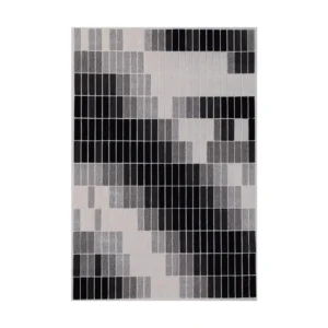 Custom Pixel Grid Rug in Black, Grey and Cream — front view