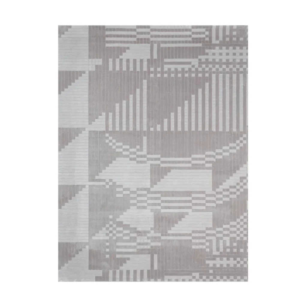 Custom Grey Glitch Grid Rug in slate — front view