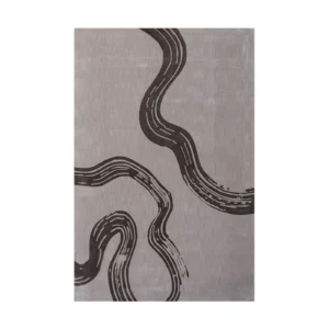 Custom Grey Rug with Charcoal Brushstroke River in slate — front view