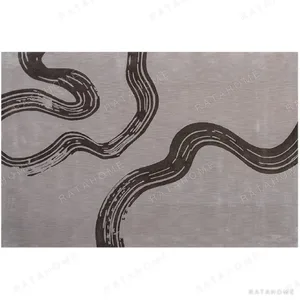 Custom Grey Rug with Charcoal Brushstroke River in slate — in a room setting