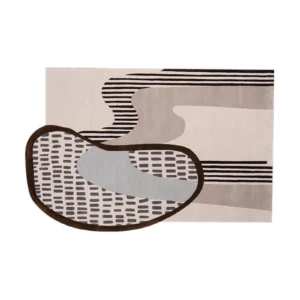 Custom Collage Rug in Taupe, Stripe and Dotted Blue — front view