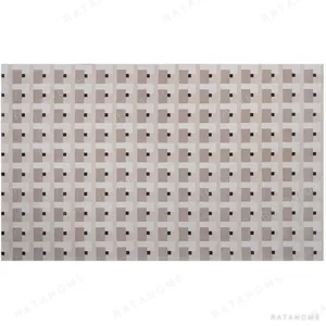 Custom Tile Grid Rug in Cream and Taupe — in a room setting