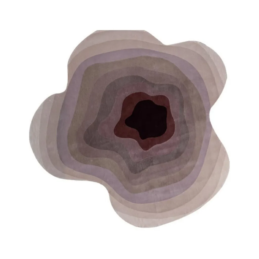 Custom Layered Contour Rug in Taupe, Mauve and Burgundy — front view
