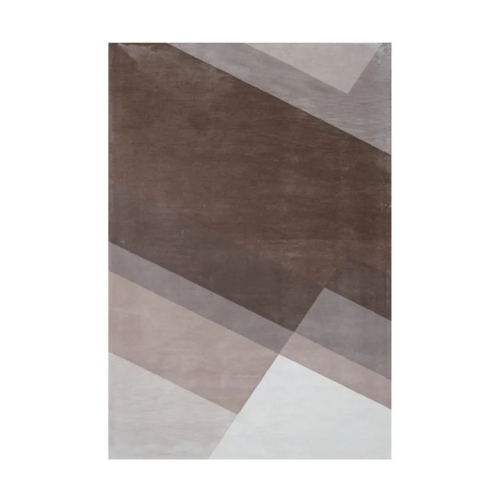 Custom Overlapping Planes Rug in Brown, Taupe and Grey — front view