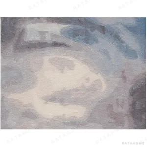 Custom Watercolour Rug in Blue, Taupe and Cream — in a room setting