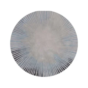 Custom Round Starburst Rug in Grey, Blue and Cream — front view