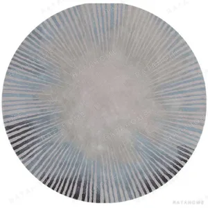 Custom Round Starburst Rug in Grey, Blue and Cream — in a room setting