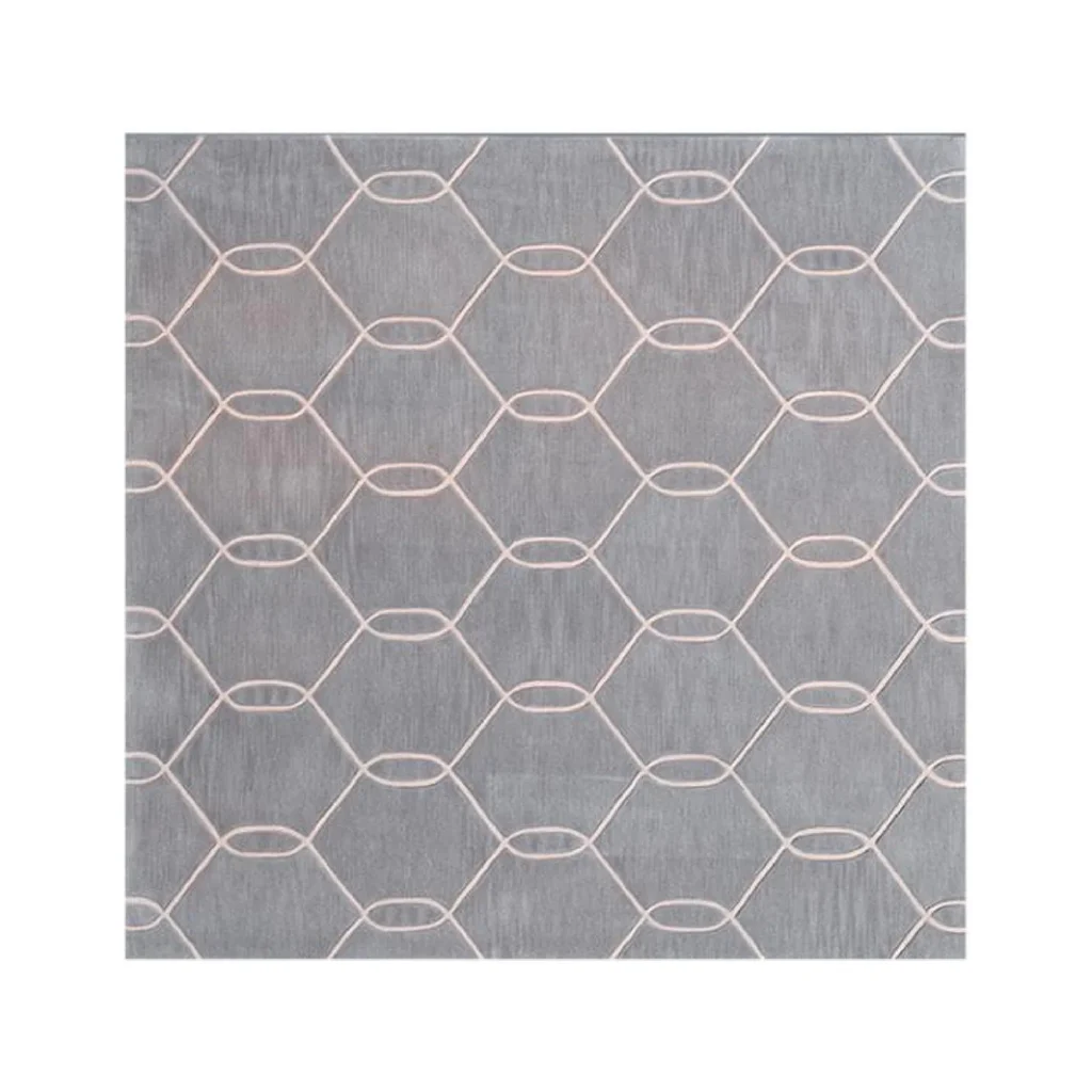 Custom Honeycomb Trellis Rug in Blue-Grey and Blush — front view