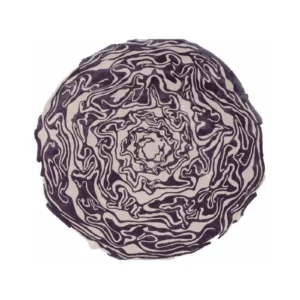 Custom Round Cabbage Rug in Aubergine and Cream — front view