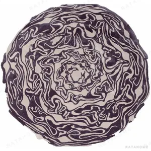 Custom Round Cabbage Rug in Aubergine and Cream — in a room setting