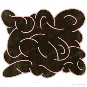Custom Tangled Form Rug in Dark Olive with Pink Outline — in a room setting