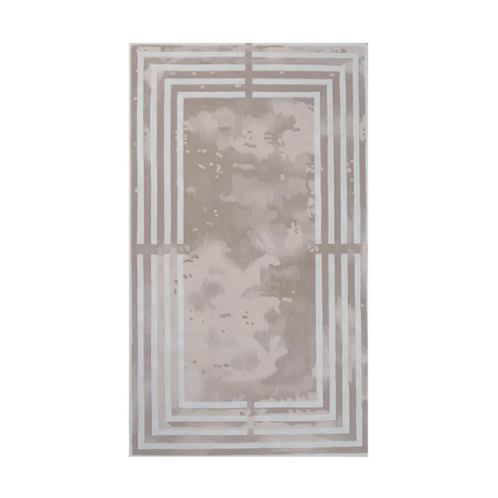 Custom Framed Border Rug in Taupe with Marbled Centre — front view