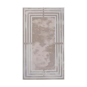 Custom Framed Border Rug in Taupe with Marbled Centre — front view