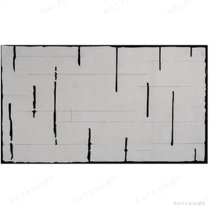 Custom Ink Dash Rug in Pale Grey with Black Border — in a room setting