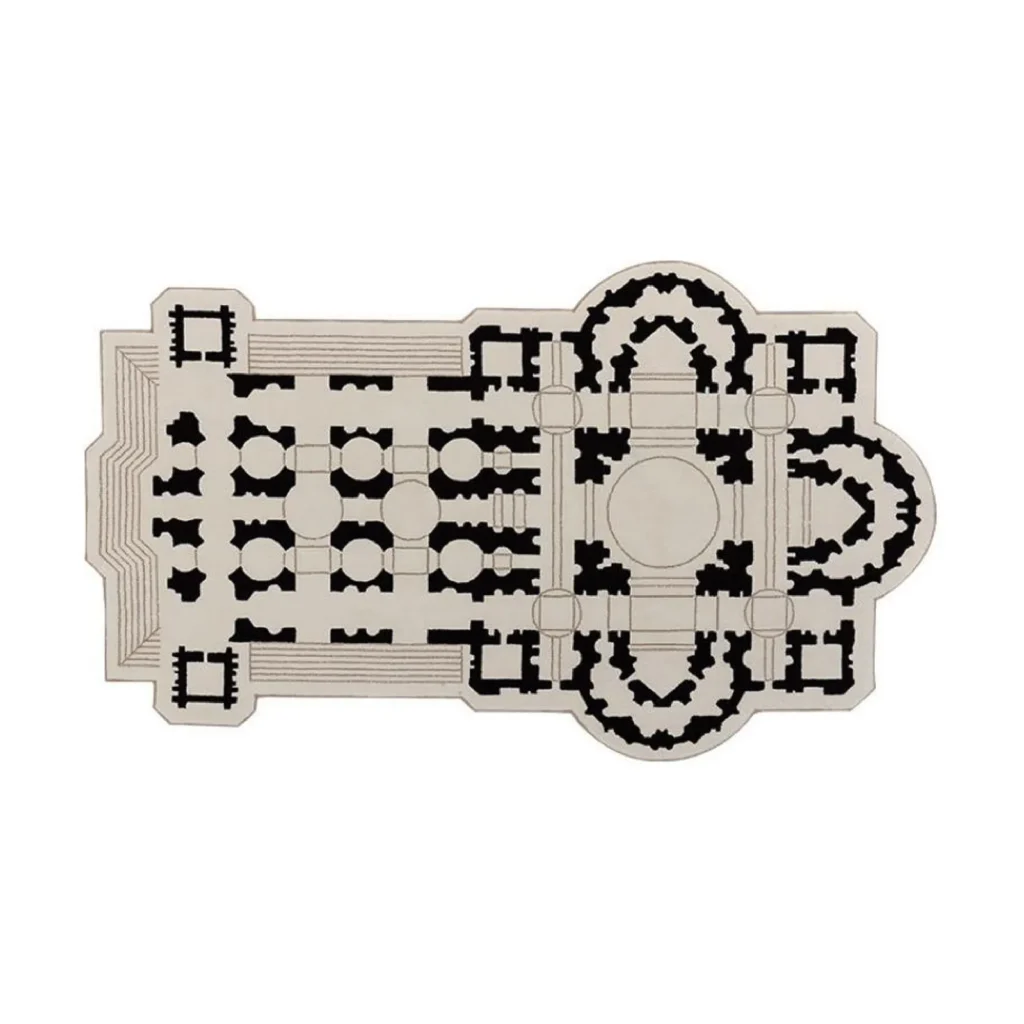 Custom Architectural Plan Rug in Black on Cream — front view
