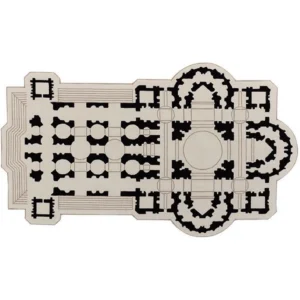 Custom Architectural Plan Rug in Black on Cream — in a room setting
