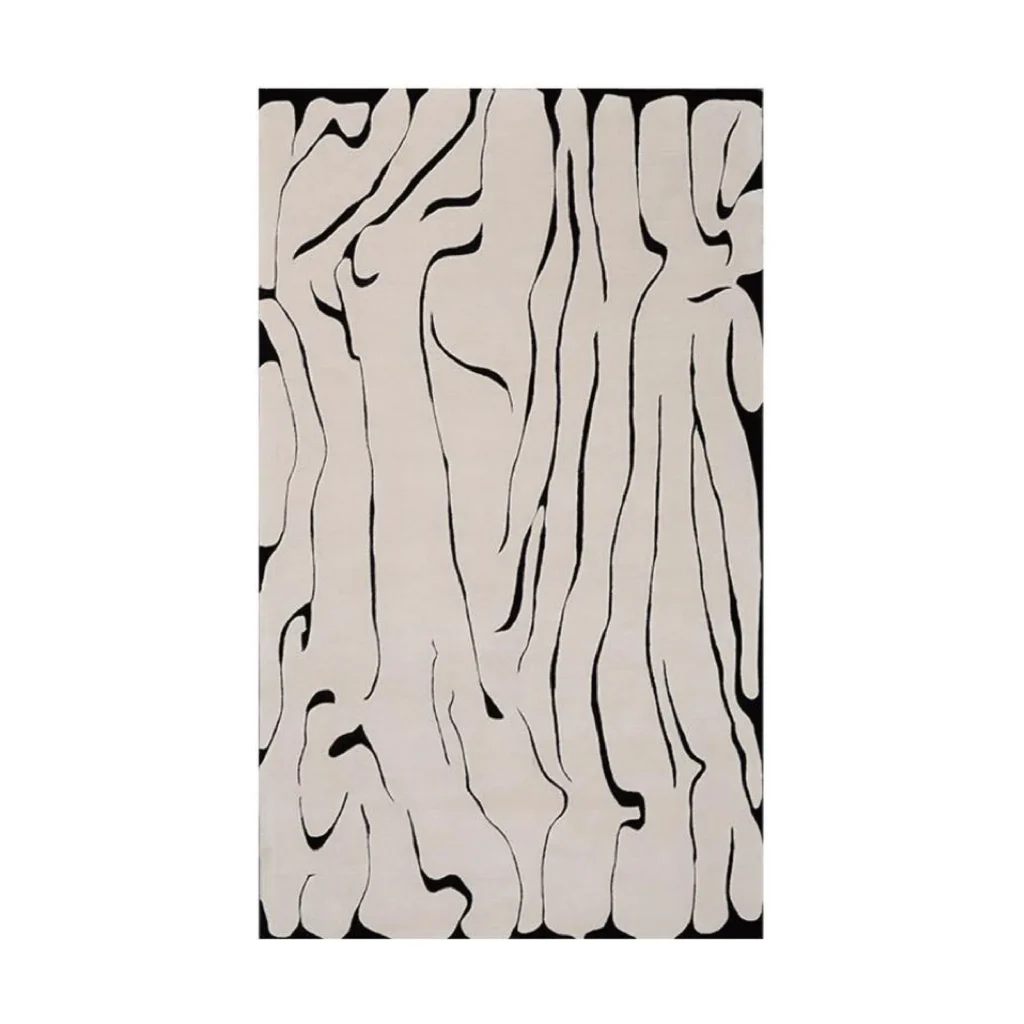 Custom Wood Grain Rug in Black on Cream — front view