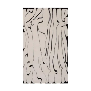 Custom Wood Grain Rug in Black on Cream — front view