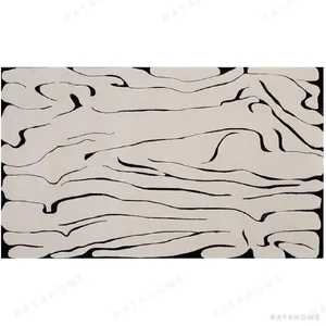 Custom Wood Grain Rug in Black on Cream — in a room setting