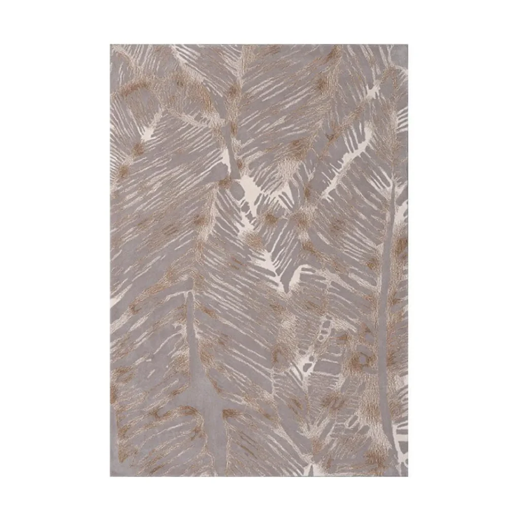 Custom Palm Frond Rug in Taupe and Sand — front view