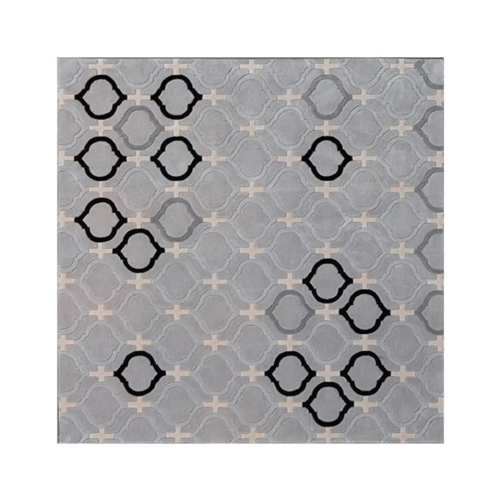 Custom Moroccan Lattice Rug in Grey, Cream and Black — front view