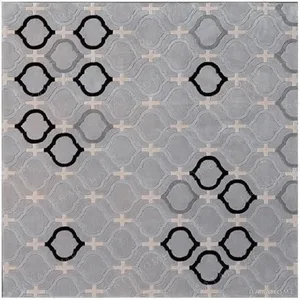 Custom Moroccan Lattice Rug in Grey, Cream and Black — in a room setting
