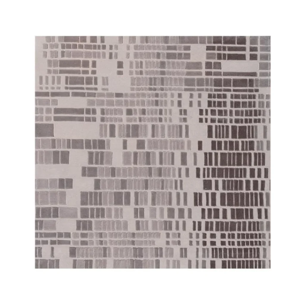 Custom Broken Bar Code Rug in Grey and Cream — front view