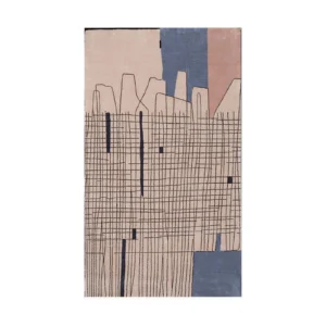 Custom Skyline Sketch Rug in Blush, Blue and Charcoal — front view