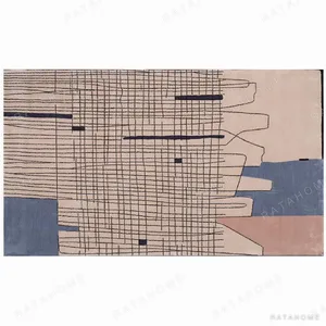 Custom Skyline Sketch Rug in Blush, Blue and Charcoal — in a room setting