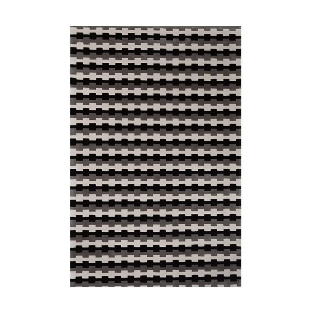 Custom Chain Stripe Rug in Black, Grey and Cream — front view