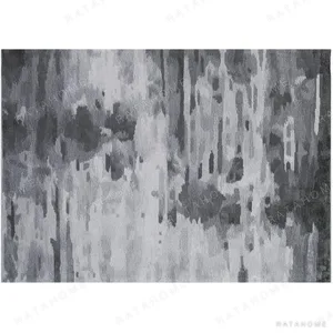 Custom Ink Wash Rug in Grey and Charcoal — in a room setting
