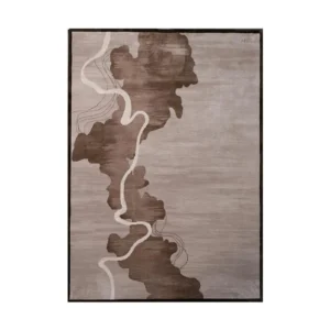 Custom Framed River Rug in Taupe and Brown — front view