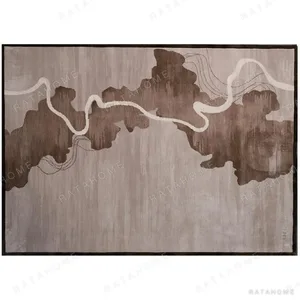 Custom Framed River Rug in Taupe and Brown — in a room setting
